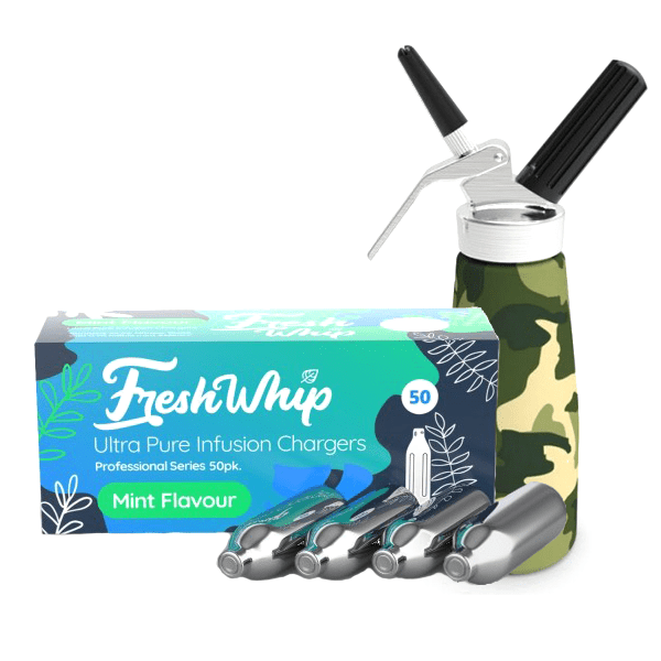 FreshWhip Cream Chargers + 0.5L Green Camo Print Dispenser