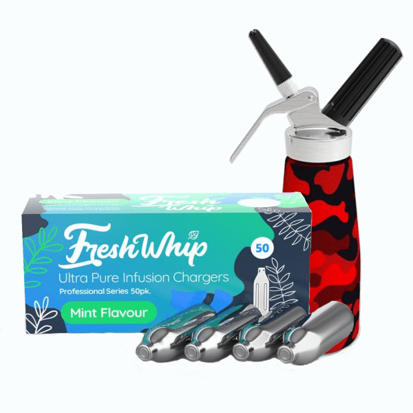 FreshWhip Cream Chargers + 0.5L RED Camo Print Cream Whipper