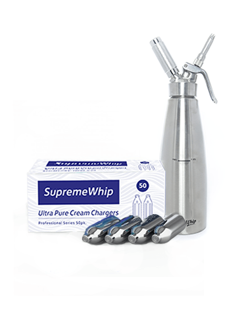 SupremeWhip Cream Chargers + 1L Full Stainless Dispenser SILVER